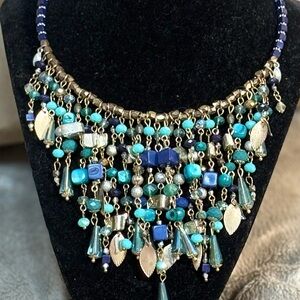 Vintage Blue & Gold Statement Necklace